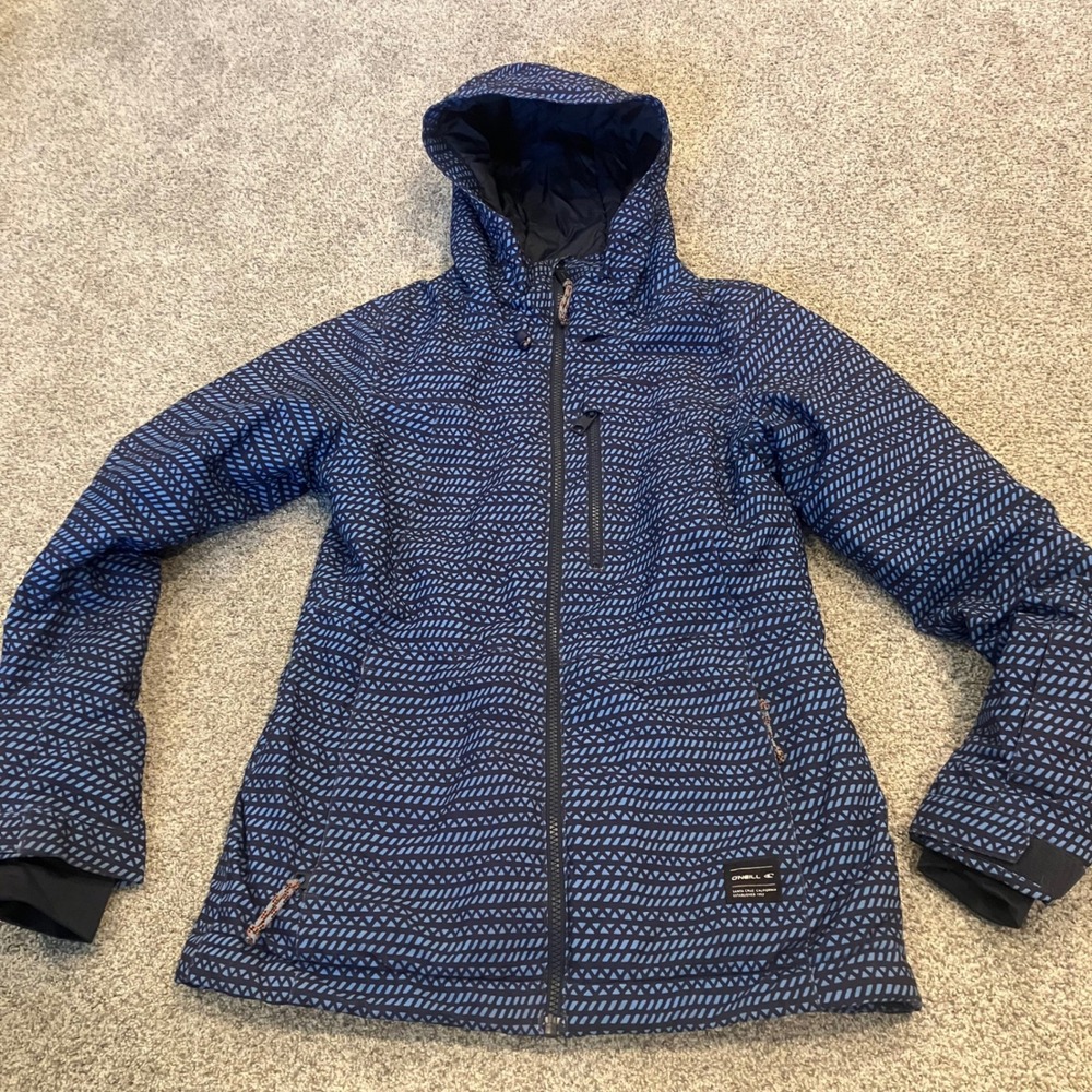 O'Neill Hyperdry Firewall Women XS Blue Geometric Snowboard Ski Jacket Hooded
